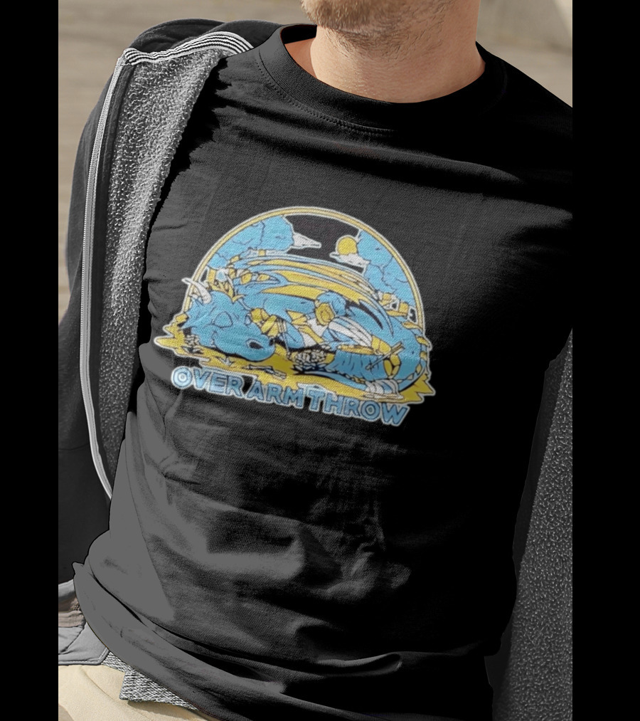 Over Arm Throw Cartoon Sleeping Blue Dragon Under Moonlit Sky T-Shirt