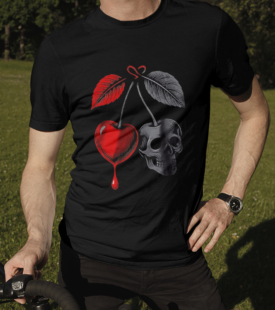 Bleeding Cherry Skull Memento Mori Gothic Macabre Dark Fruit T-Shirt