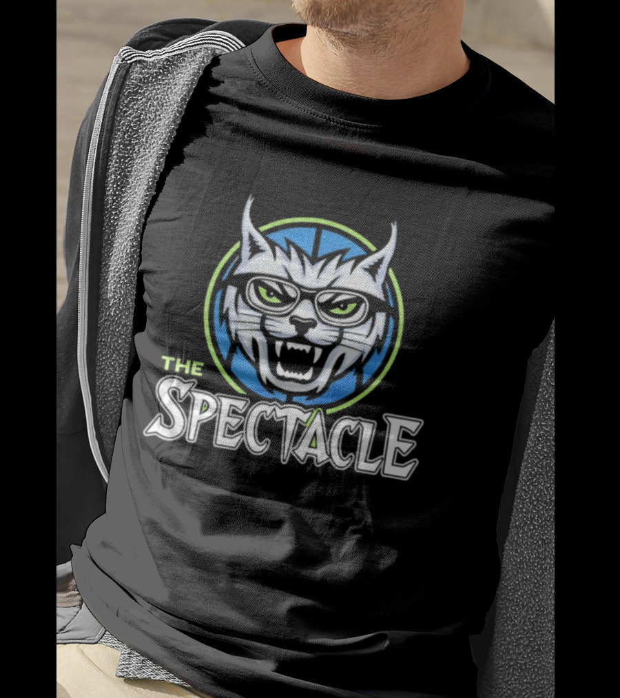 The Spectacle Cat With Glasses Feline Roaring Icon In Blue Circle T-Shirt