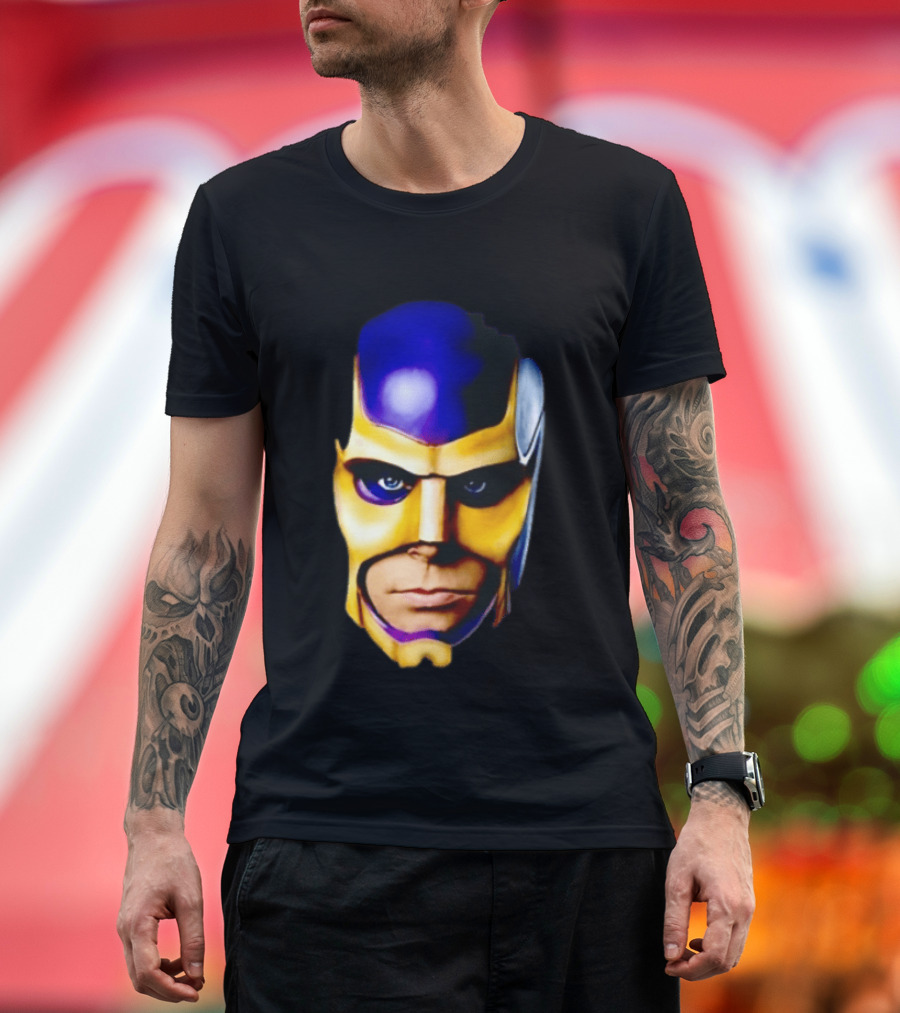 Realistic Painted Purple Gold Superhero Mask Face Close Up T-Shirt