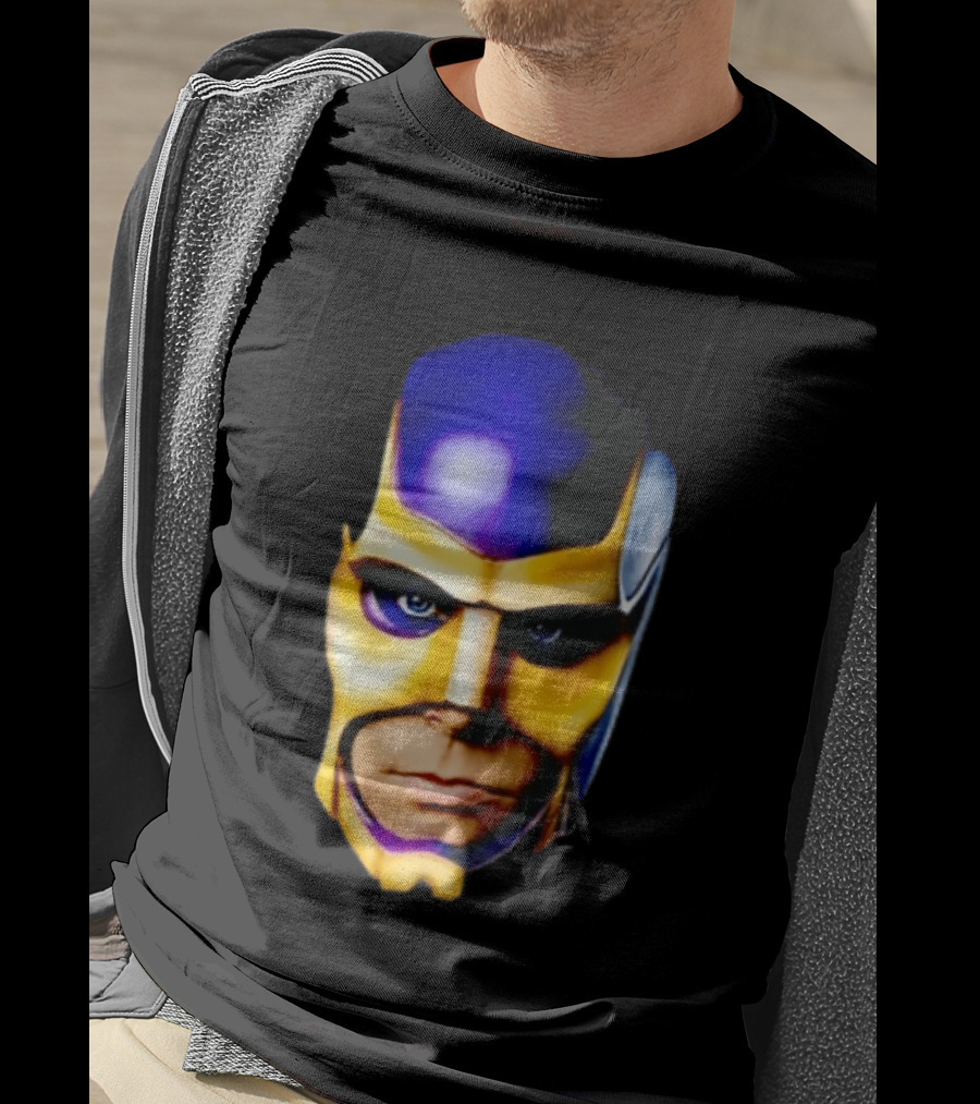Realistic Painted Purple Gold Superhero Mask Face Close Up T-Shirt