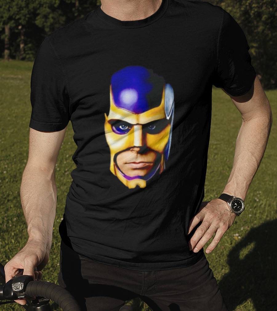 Realistic Painted Purple Gold Superhero Mask Face Close Up T-Shirt