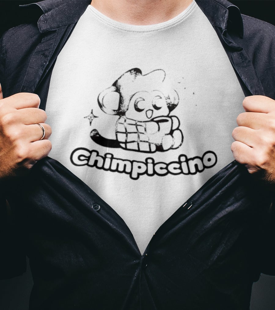 Chimpiccino Cartoon Chimpanzee Plaid Blanket Coffee Cup Cozy Distressed T-Shirt