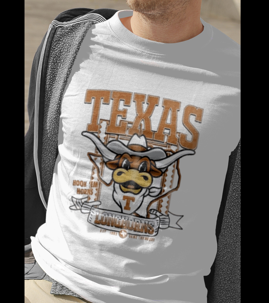 Texas Longhorns Hook Em Horns Game Changers Est 1883 State Map Cartoon T-Shirt