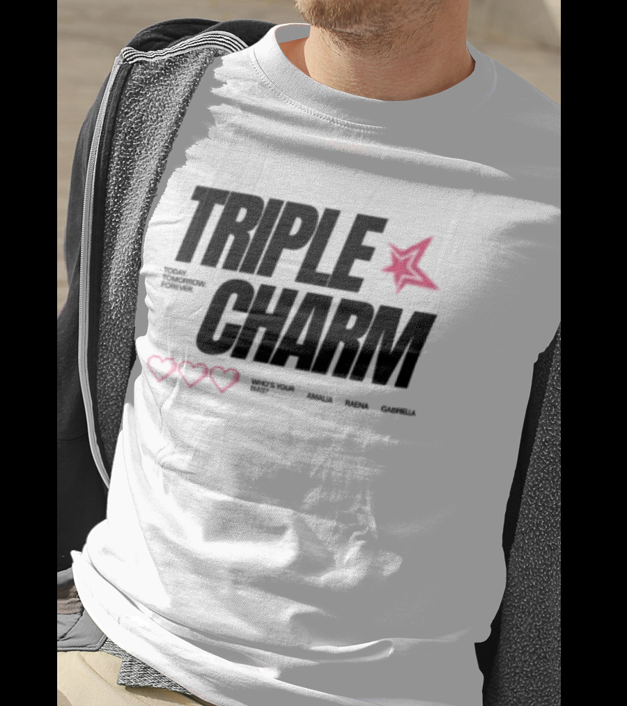 Triple Charm White Hearts Pink Star T-Shirt