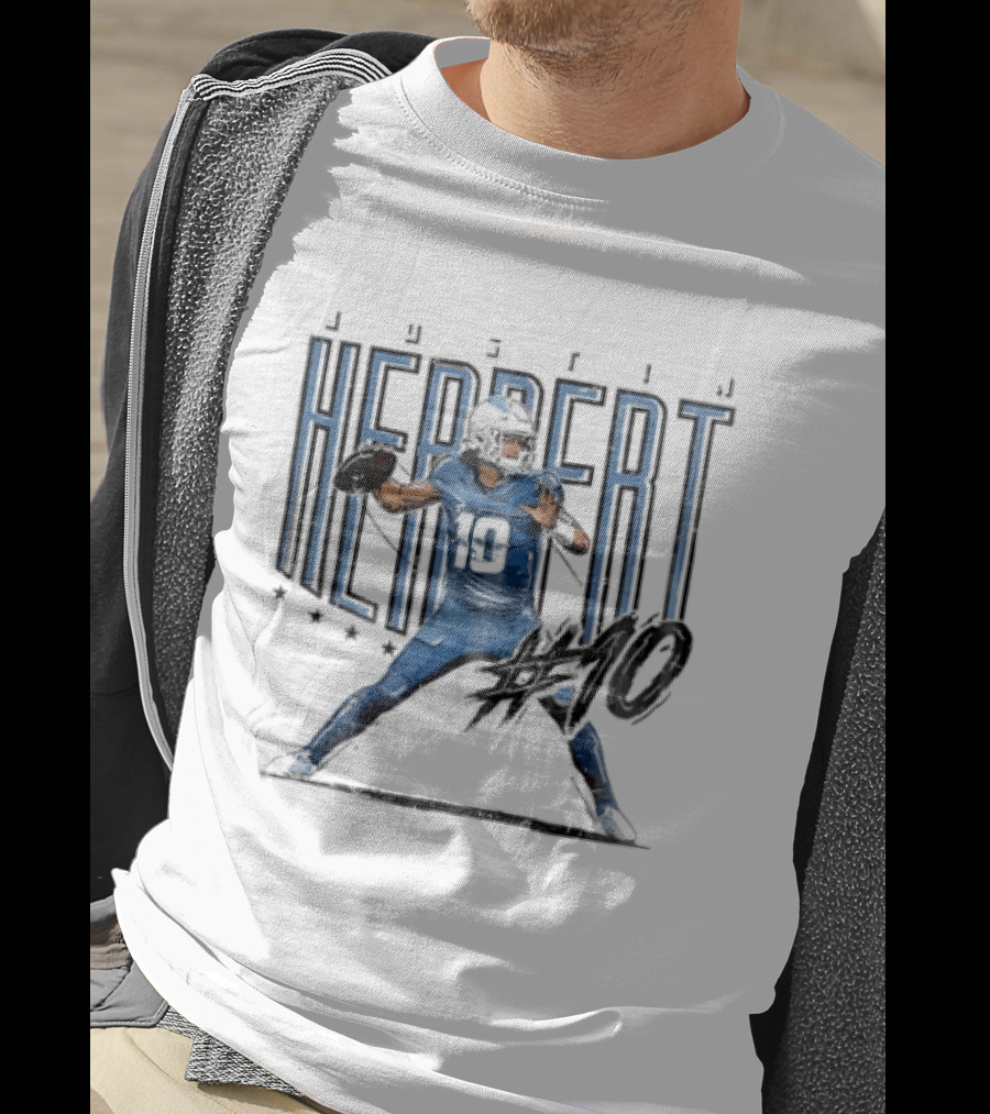 Justin Herbert 10 Quarterback Football Stars Distressed Sketch T-Shirt