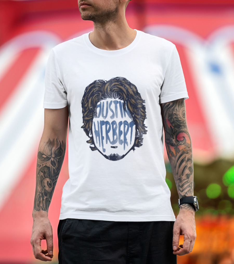 Justin Herbert Distressed Long Hair Beard Head T-Shirt