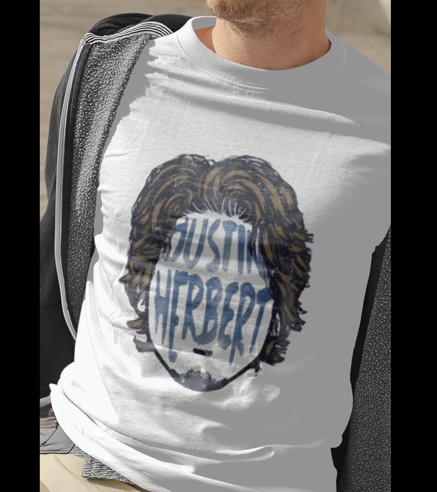 Justin Herbert Distressed Long Hair Beard Head T-Shirt
