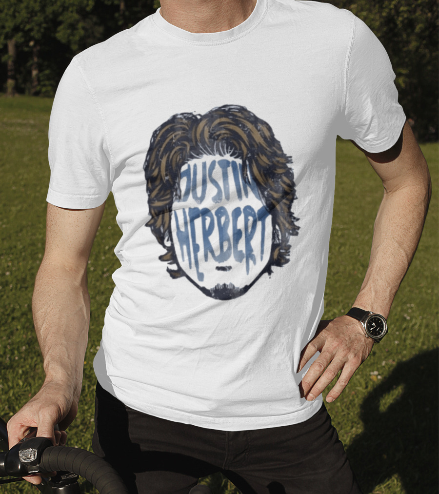 Justin Herbert Distressed Long Hair Beard Head T-Shirt