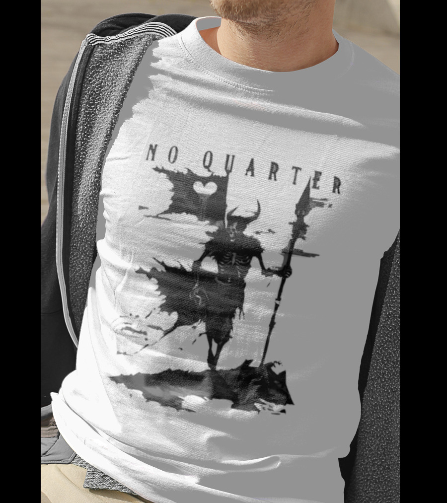 No Quarter Distressed Skeleton Warrior Dark Fantasy T-Shirt