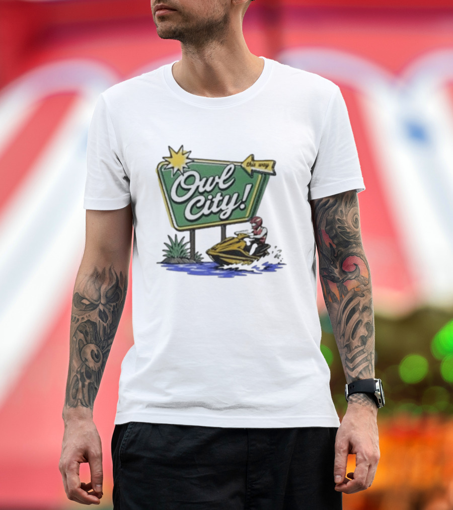 Owl City Music Welcome To Owl City Jet Ski Adventure Sign T-Shirt