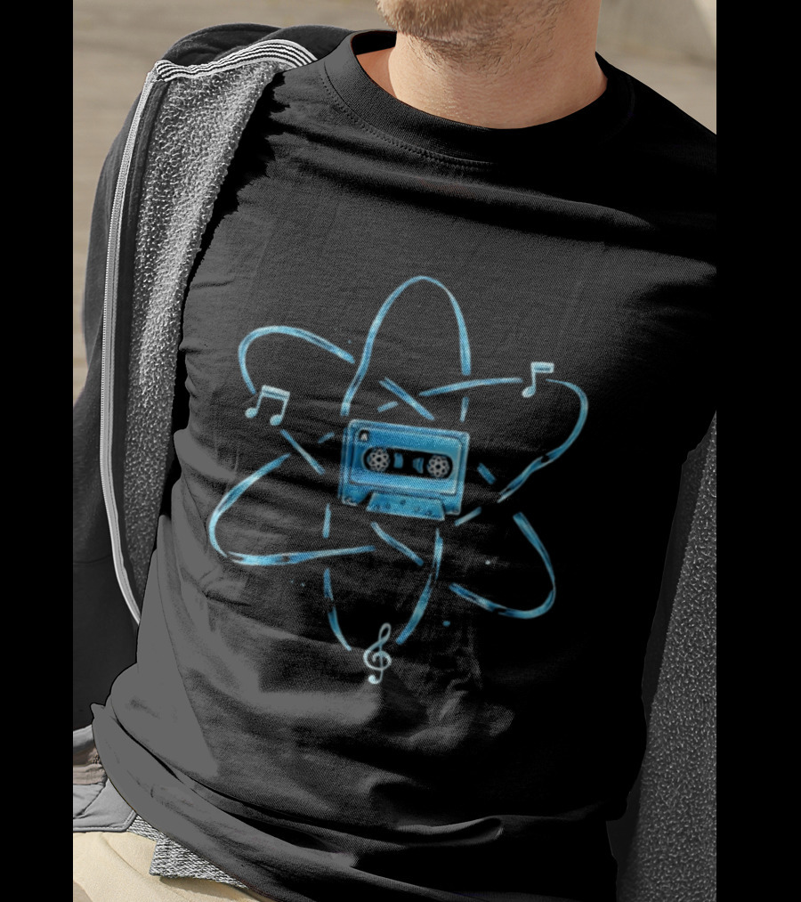 Atomic Cassette Tape Surrounded By Musical Notes And Atomic T-Shirt