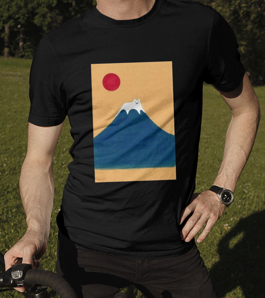 Meow Fuji Cat With Red Sun Illustration Japan T-Shirt