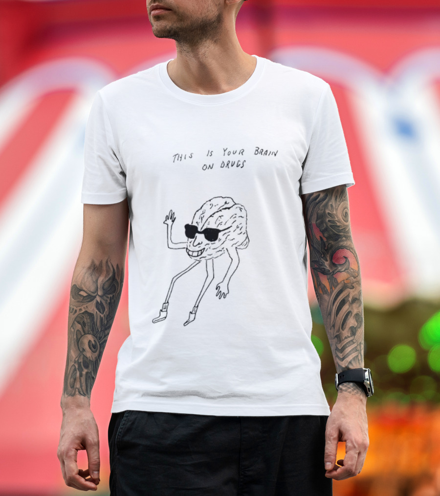 This Is Your Brain On Drugs M Gray Cartoon Brain With Sunglasses T-Shirt