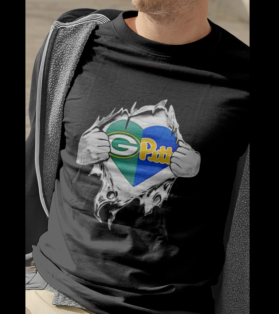 Green Bay Packers Pittsburgh Panthers Superman Heart Rip T-Shirt