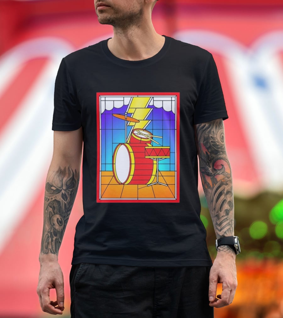 Stained Glass Drum Kit With Lightning Bolt T-Shirt