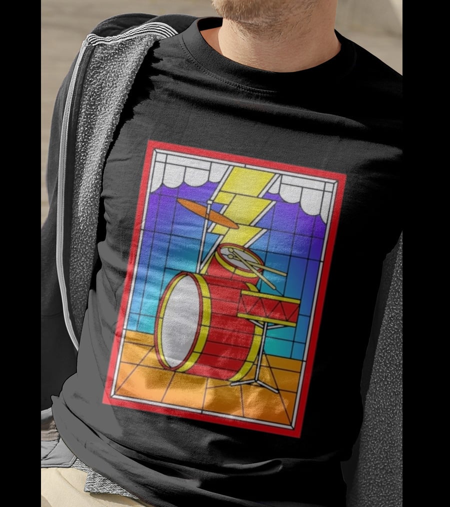 Stained Glass Drum Kit With Lightning Bolt T-Shirt