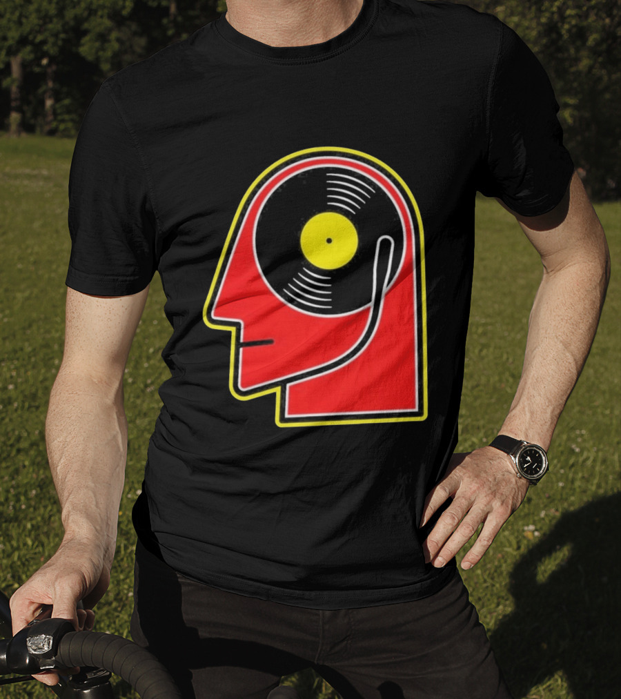 Vinyl Album Head With Record Disc Ear Retro Music T-Shirt