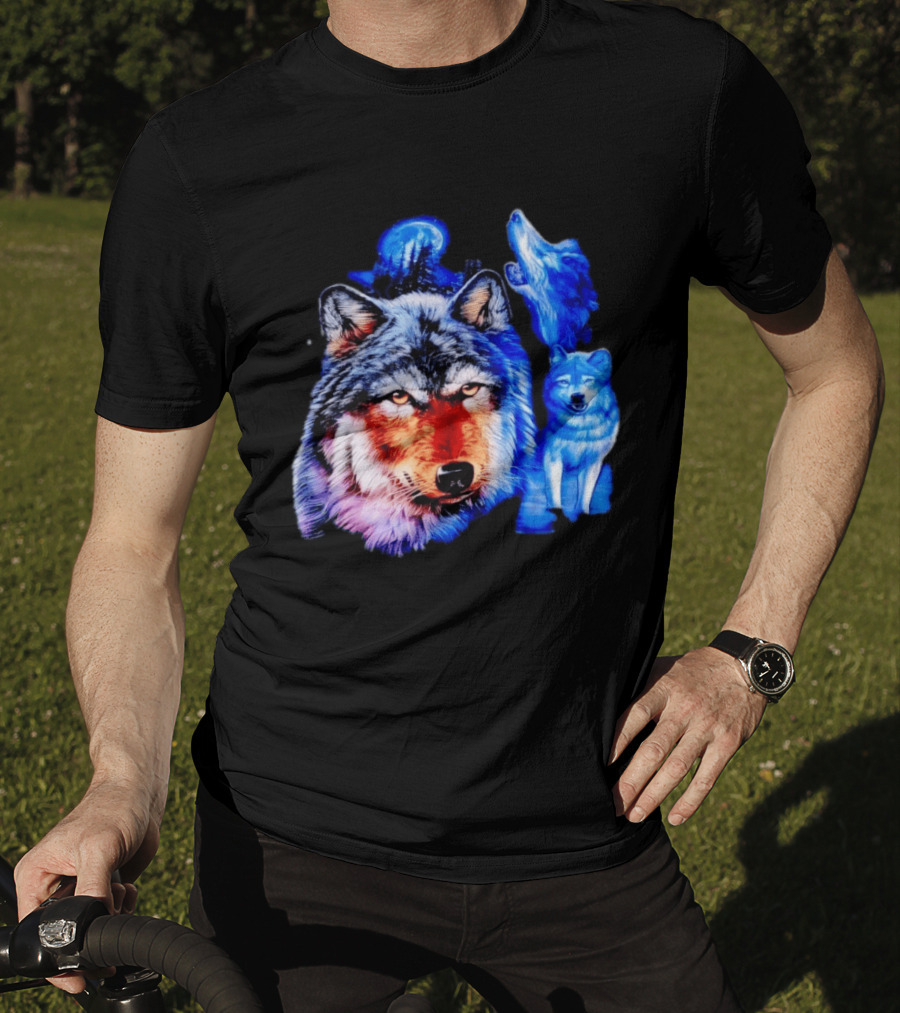 Wild Wolf Pack Moon Night Scene Nature Wildlife Wolves Howling T-Shirt
