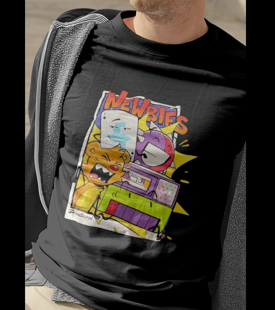 Newbies RaidingSalmon Cartoon Boombox And Cards Explosion T-Shirt