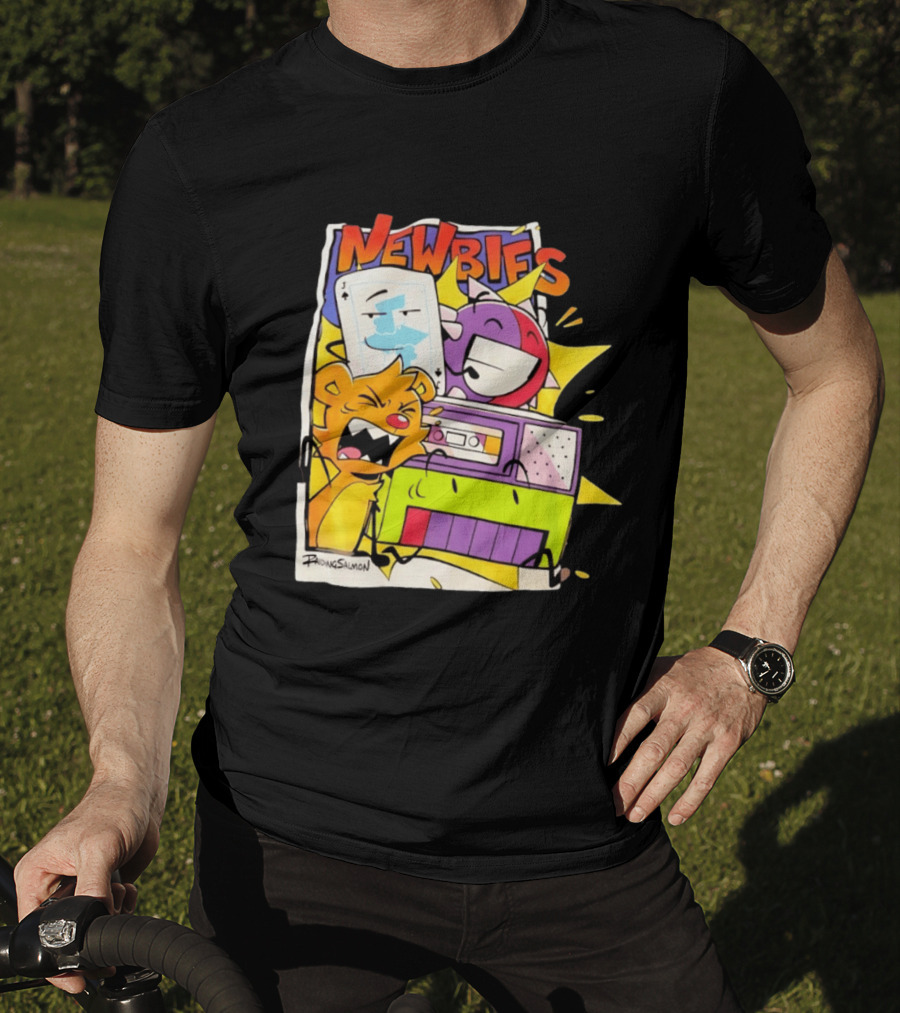Newbies RaidingSalmon Cartoon Boombox And Cards Explosion T-Shirt