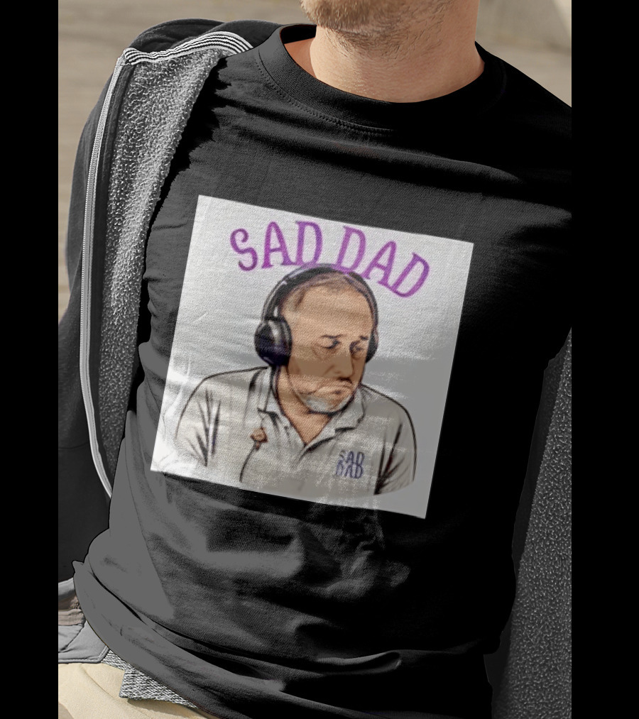 Sad Dad Headphones Fatherhood Parenting Mood T-Shirt