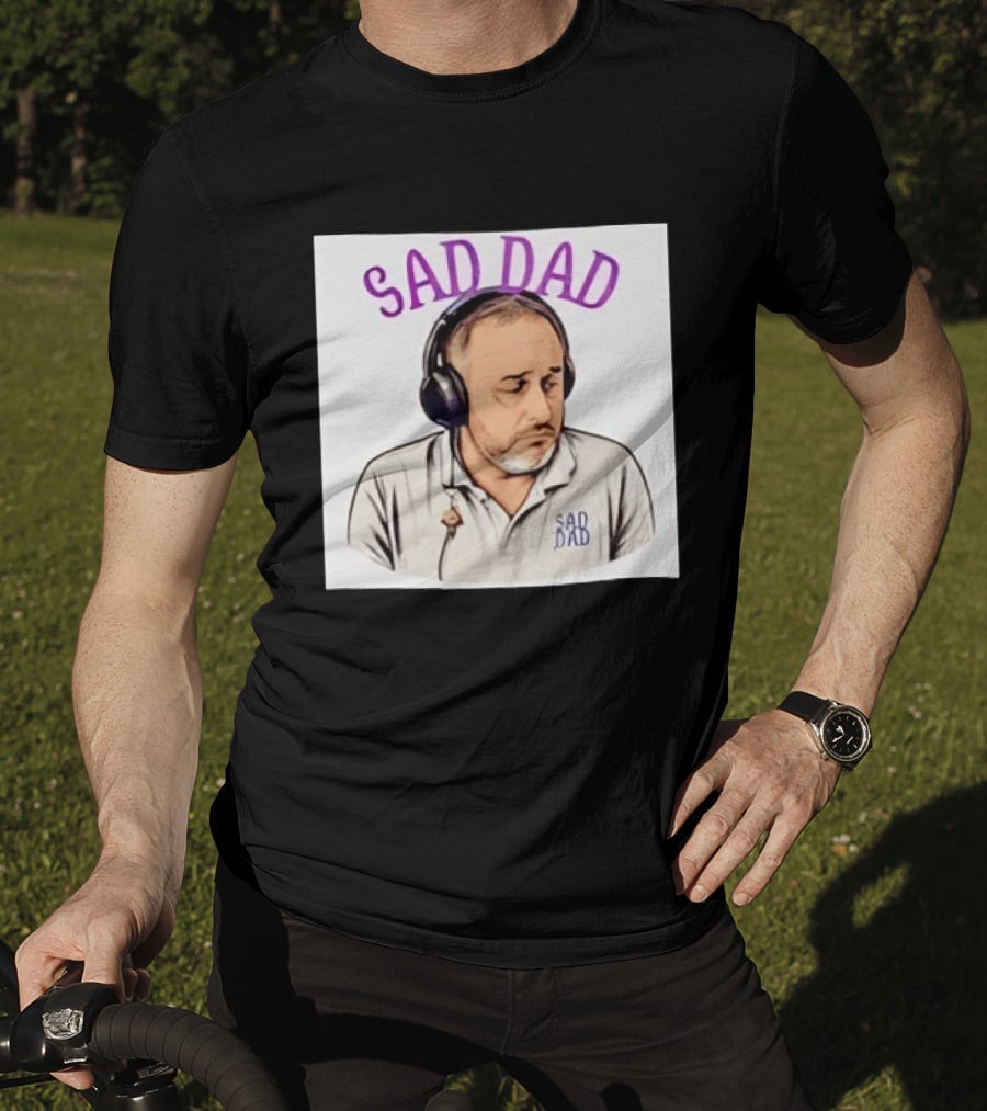 Sad Dad Headphones Fatherhood Parenting Mood T-Shirt