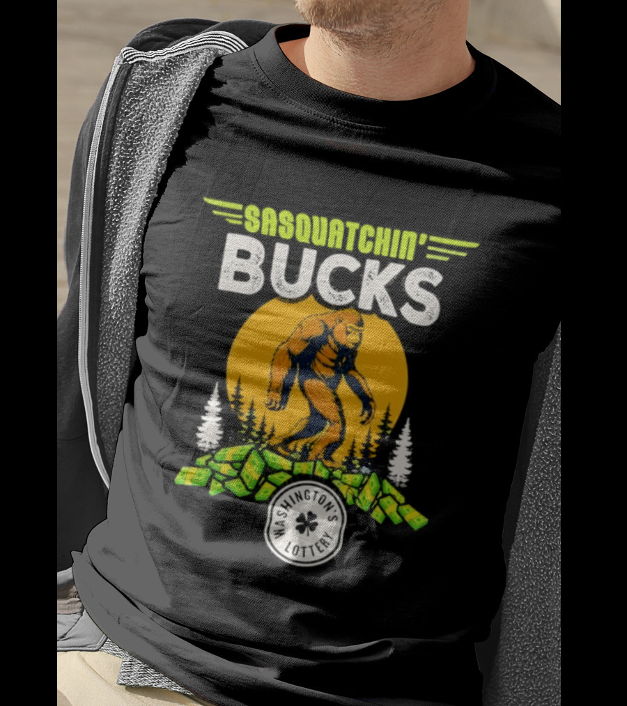 Sasquatchin' Bucks Bigfoot Money Walk And Trees T-Shirt