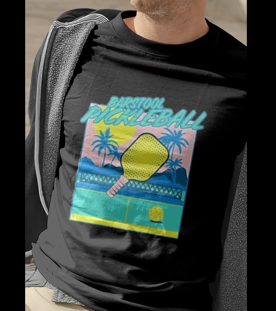 Barstool Pickleball Tropical Retro Paddle And Palm Trees T-Shirt