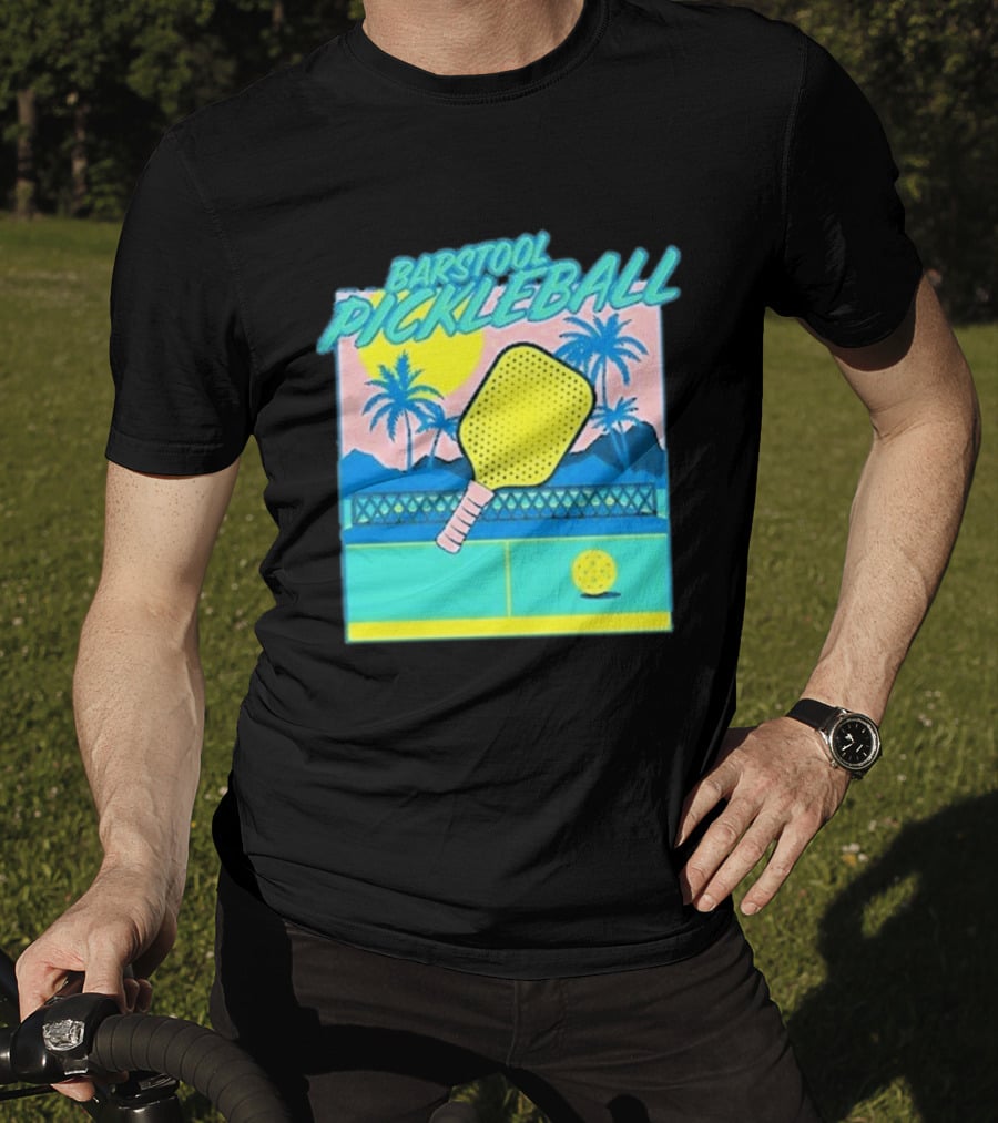 Barstool Pickleball Tropical Retro Paddle And Palm Trees T-Shirt