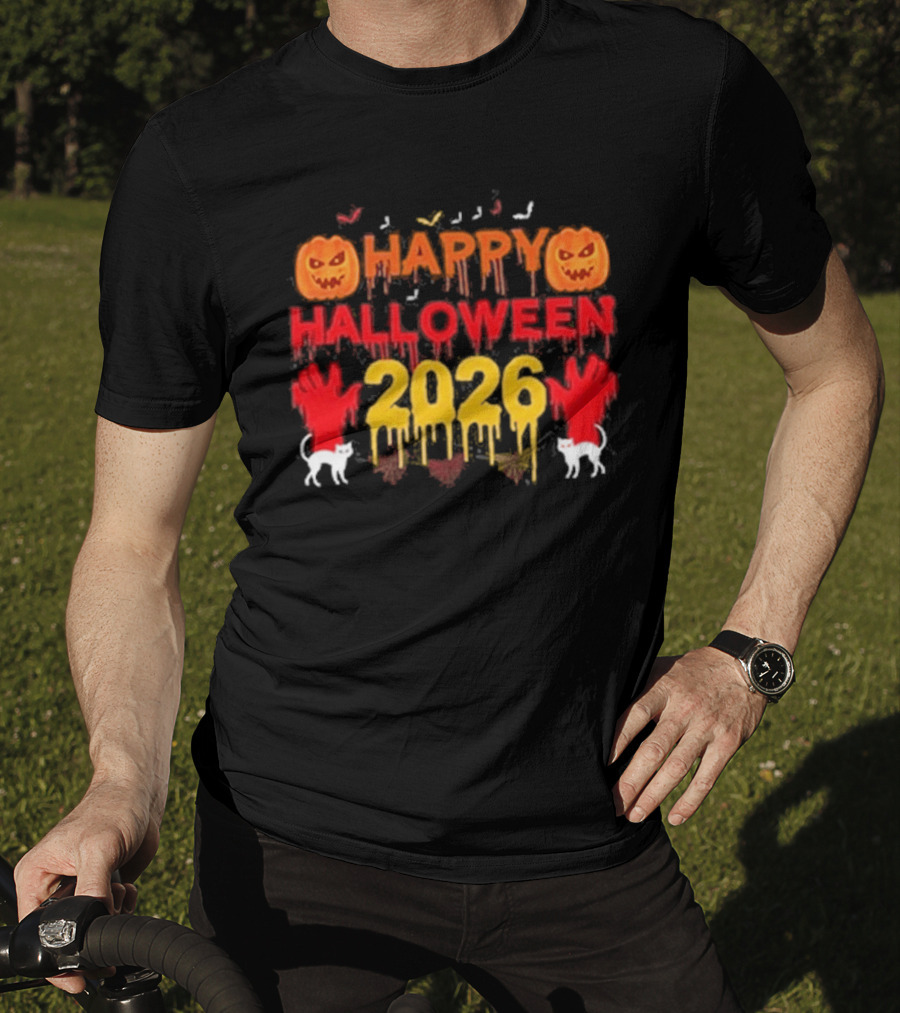 Happy Halloween 2026 Spooky Pumpkin Ghosts And Cats T-Shirt