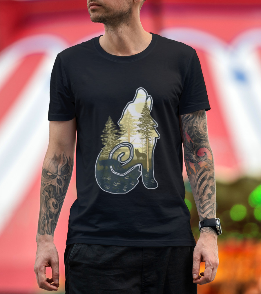 Wolf Howling Forest Scene Fahlo Nature Wildlife T-Shirt