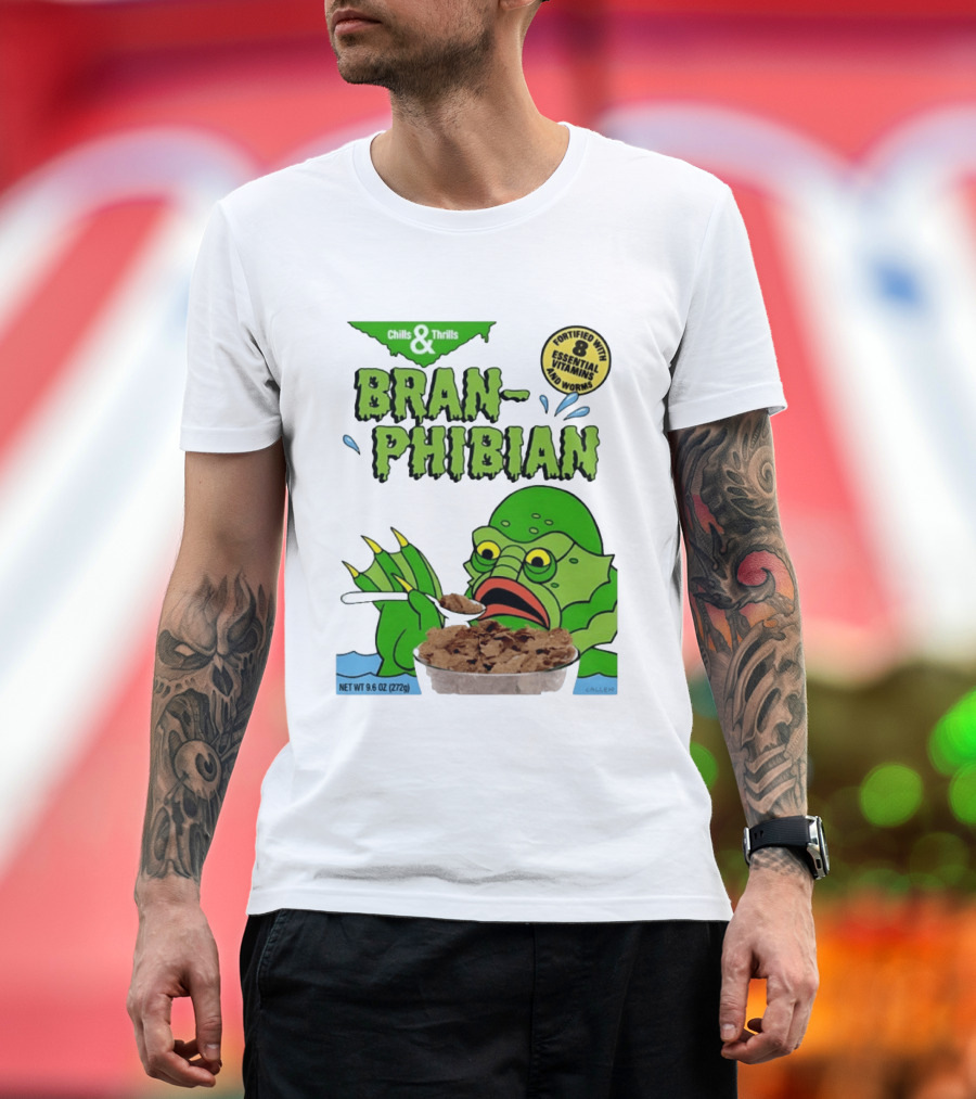 Bran Phibian Chills And Thrills Cereal Box Fortified With 8 Essential Vitamins And Worms T-Shirt