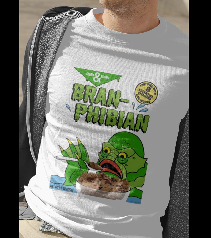 Bran Phibian Chills And Thrills Cereal Box Fortified With 8 Essential Vitamins And Worms T-Shirt
