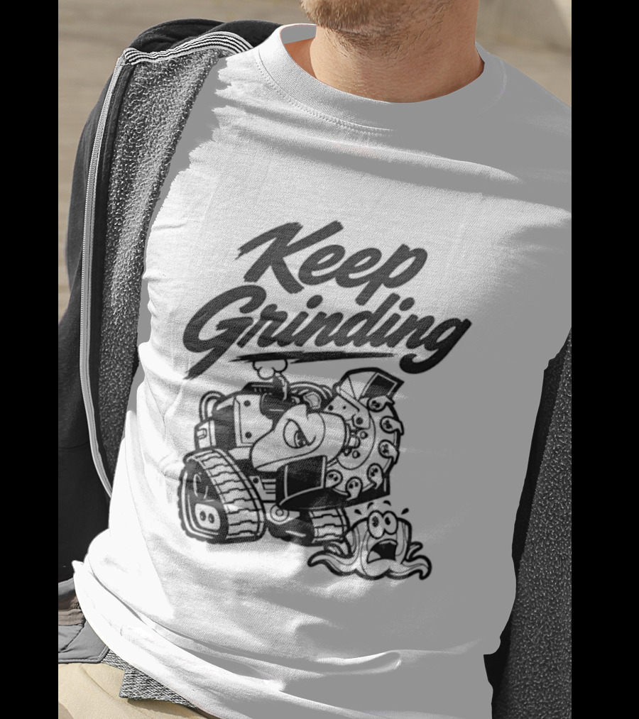 Keep Grinding Cartoon Stump Grinder Landscaping T-Shirt