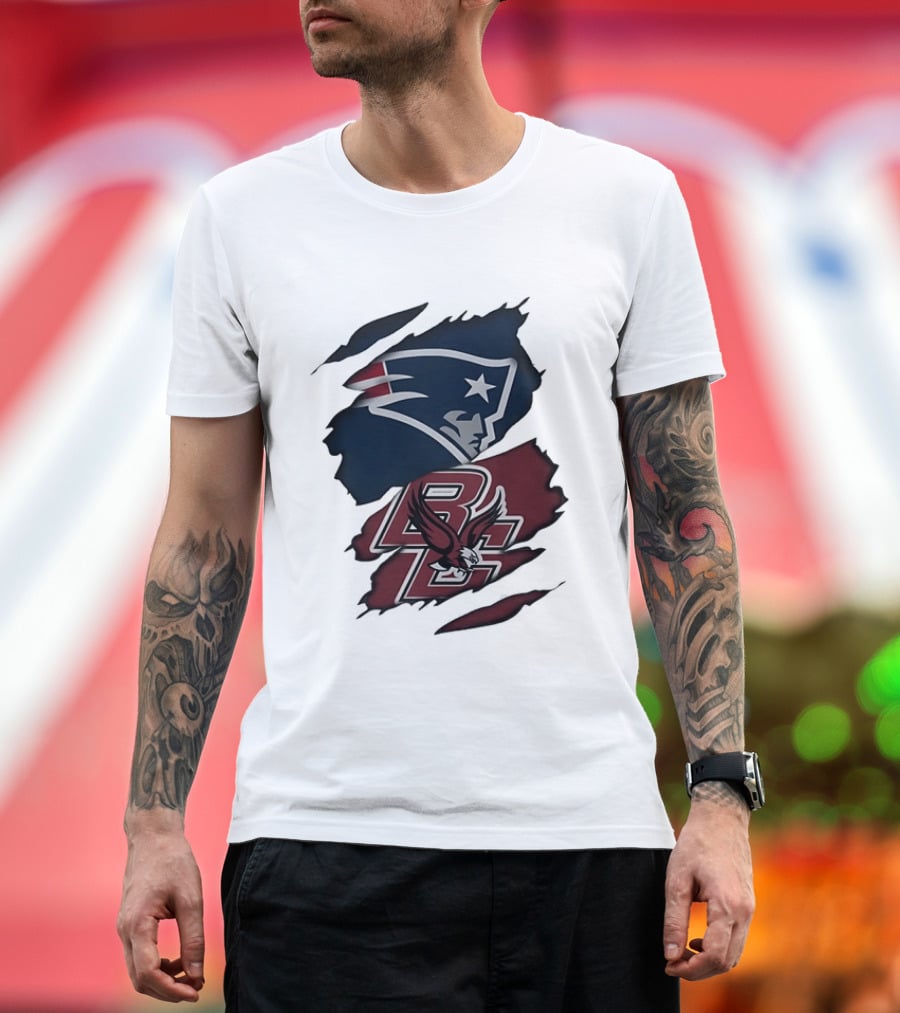 New England Patriots Boston College Eagles Ripped Collaboration T-Shirt