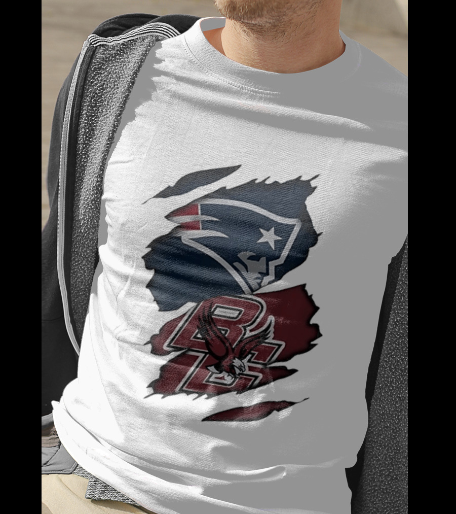 New England Patriots Boston College Eagles Ripped Collaboration T-Shirt