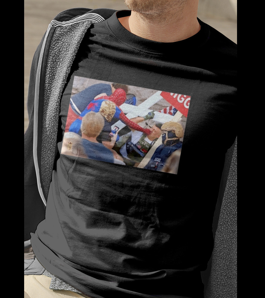 Spider Man Confrontation With Agent Superhero T-Shirt