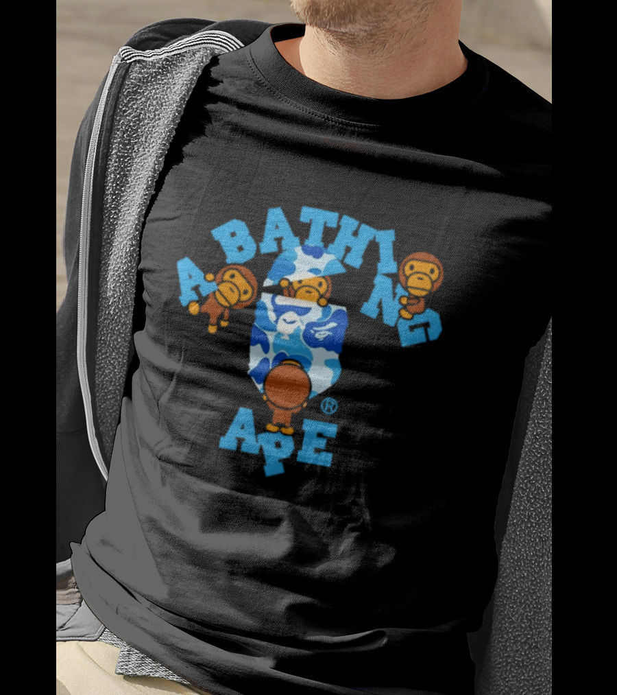 A Bathing Ape ABC Camo College Milo Blue BAPE Monkeys T-Shirt