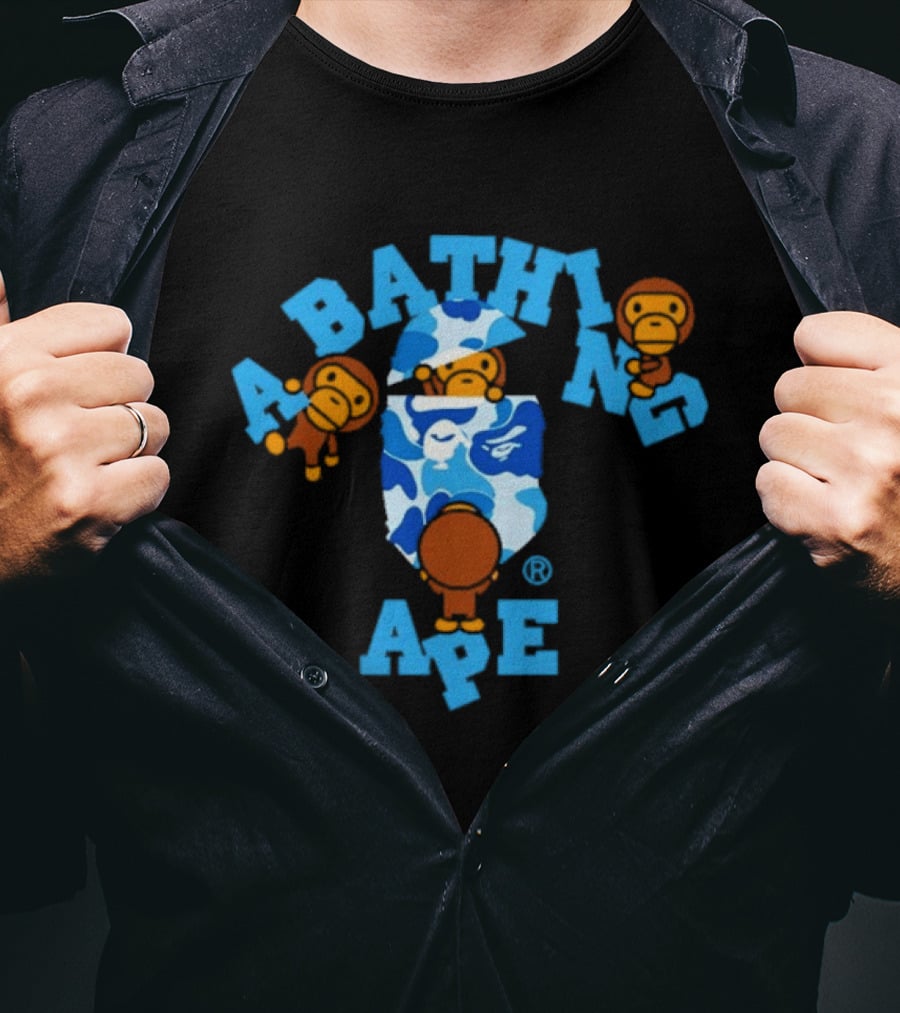 A Bathing Ape ABC Camo College Milo Blue BAPE Monkeys T-Shirt