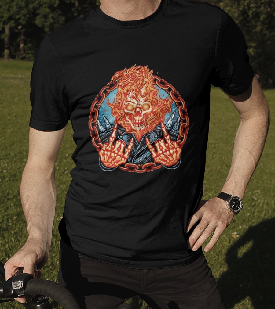 Ghost Rider Flaming Skull Heavy Metal Fiery Chain Rock And Roll T-Shirt