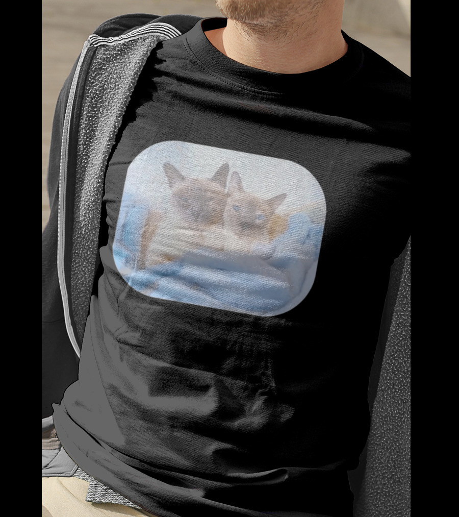 Siamese Cats Snuggling In Blue Blanket T-Shirt