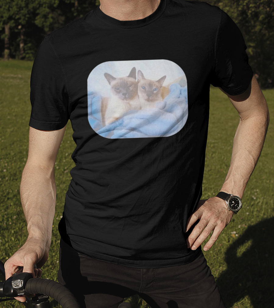 Siamese Cats Snuggling In Blue Blanket T-Shirt