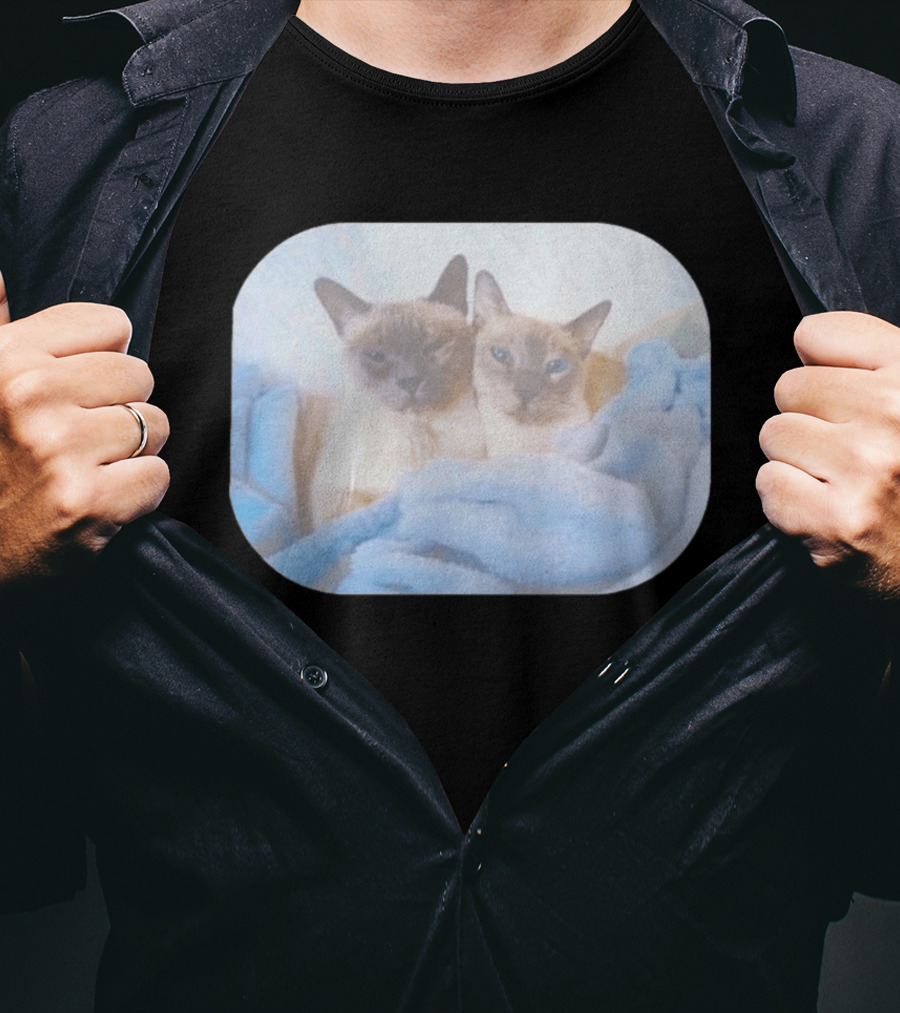 Siamese Cats Snuggling In Blue Blanket T-Shirt
