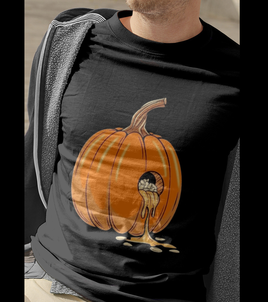 Gourdy Hole Halloween Pumpkin With Seeds Streaming Out T-Shirt
