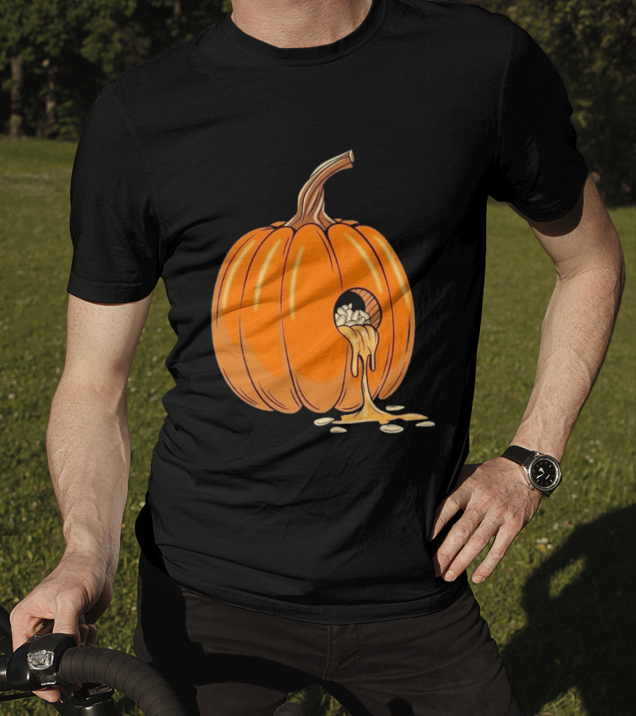 Gourdy Hole Halloween Pumpkin With Seeds Streaming Out T-Shirt