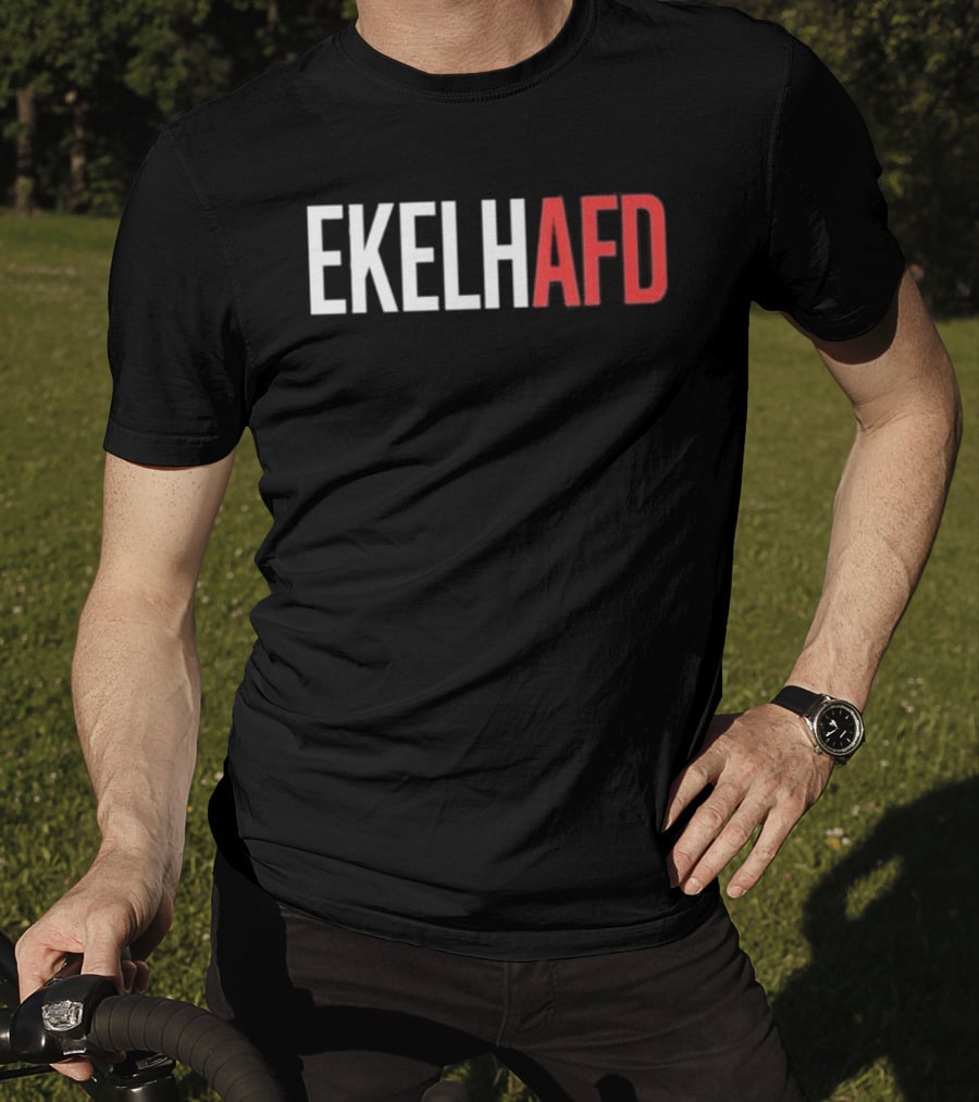 EKELHAFD Anti Far Right Statement Text Red White Contrast T-Shirt
