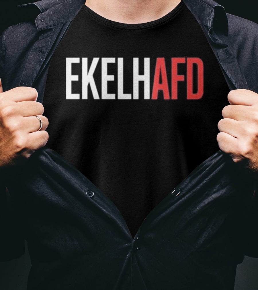 EKELHAFD Anti Far Right Statement Text Red White Contrast T-Shirt