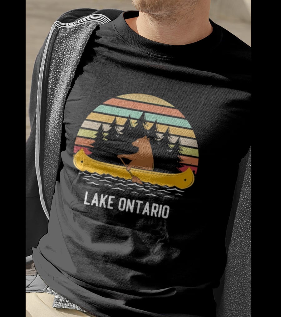 Lake Ontario Bear Canoeing Retro Vintage Sunset T-Shirt