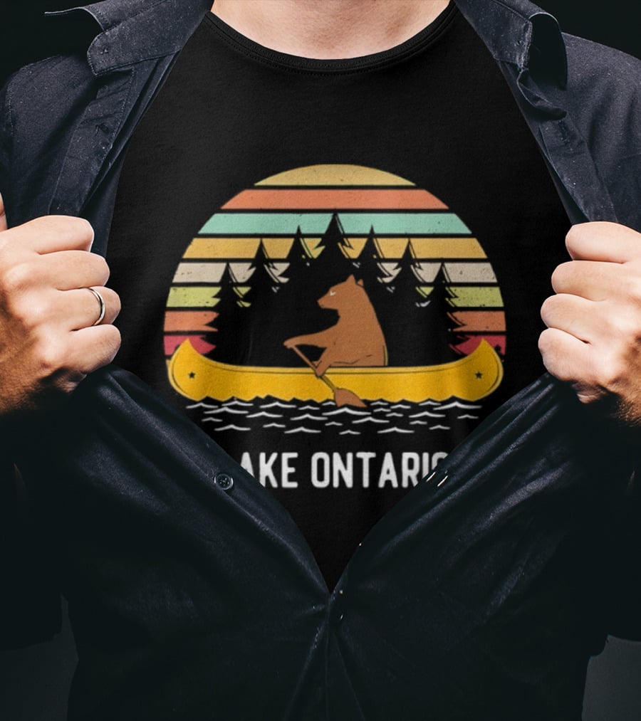Lake Ontario Bear Canoeing Retro Vintage Sunset T-Shirt